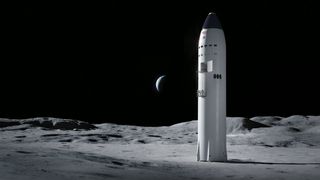 An illustration of SpaceX's Starship on the moon. April 16, 2021, NASA announced that SpaceX won the contract to build the lunar lander for its Artemis program.